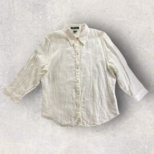 Ralph Lauren LRL Embroidered Crest Linen Button Top Womens Size XL